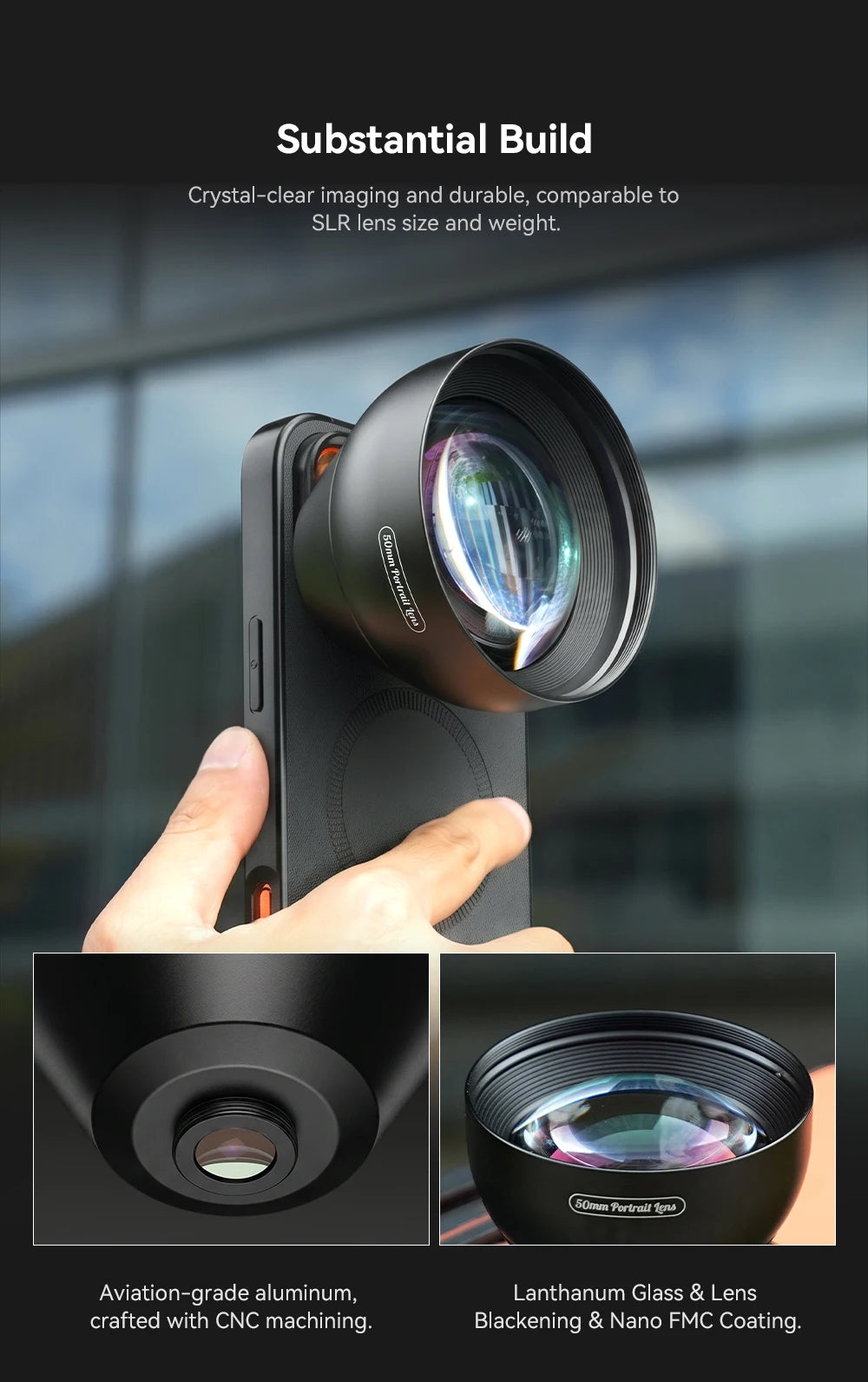 2X Mobile Portrait Telephoto Lens with Natural Bokeh