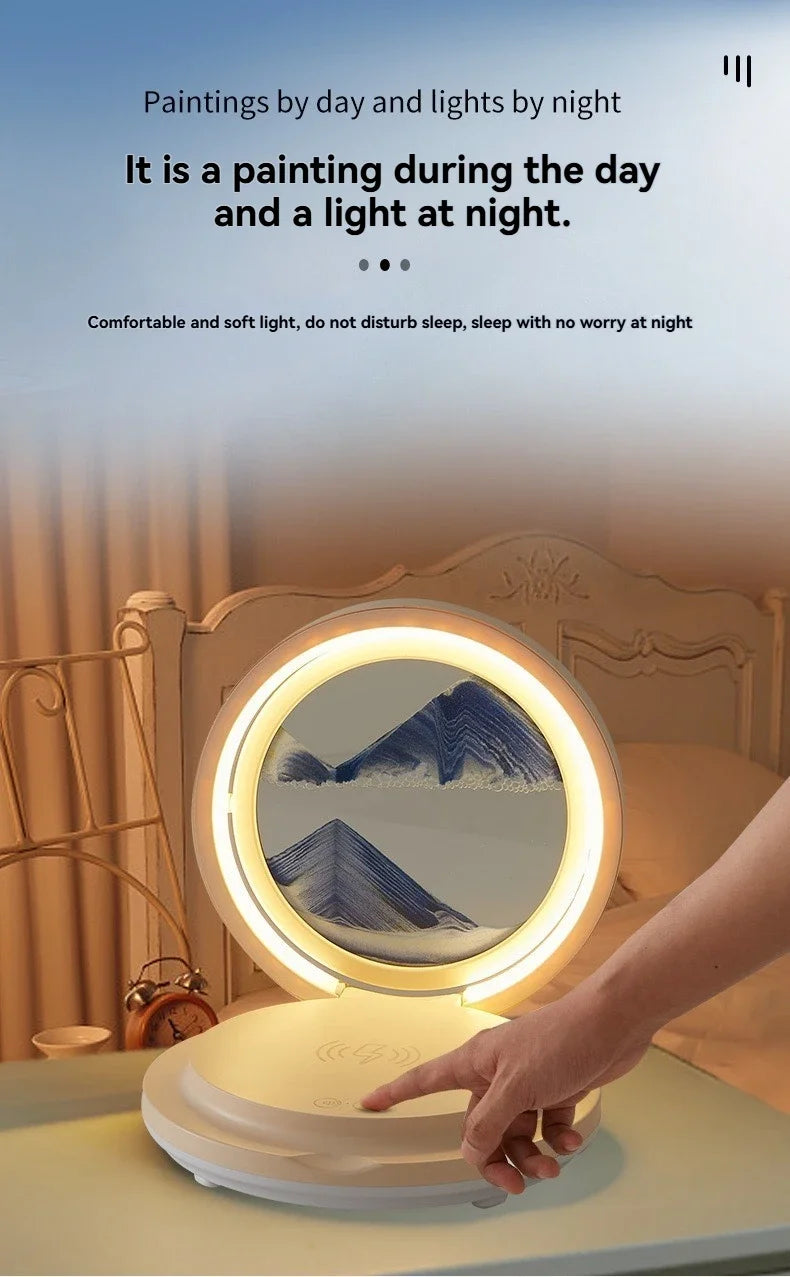 three in one folding sand painting bedside table lamp multifunctional wireles charging Bluetooth sound system music