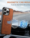 Leather for Magsafe Case for iPhone 16 15 Pro Max 16e 14 Plus 16Plus Bracket Magnetic Back Cover with Card Holder