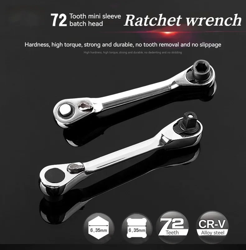 Socket ratchet wrench + screwdriver bit ratchet wrench 2-in-1, small size, suitable for narrow working environment hand tools