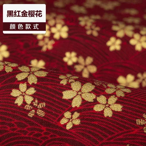1/2/3M 23Colors Japanese Style Bronzing Cotton Fabric Kimono Clouds Cat Dog Cherry Blossoms Printed Sewing Fabric by the Meter