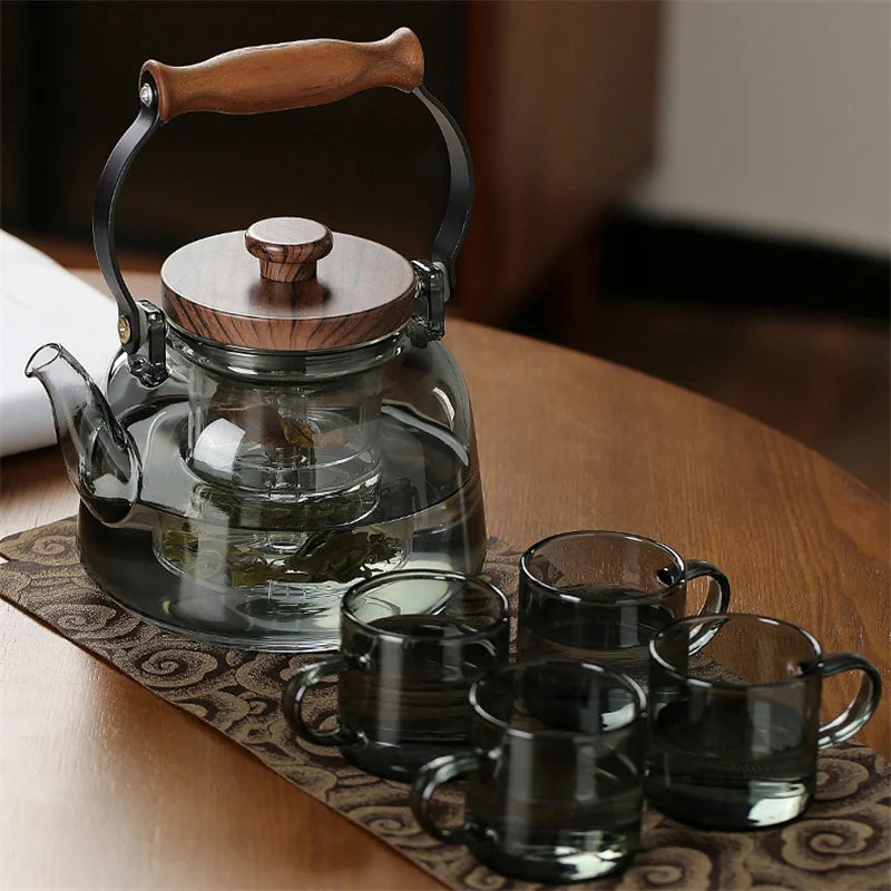 1000ml Embossed High Borosilicate Glass Teapot with Tea Strainer