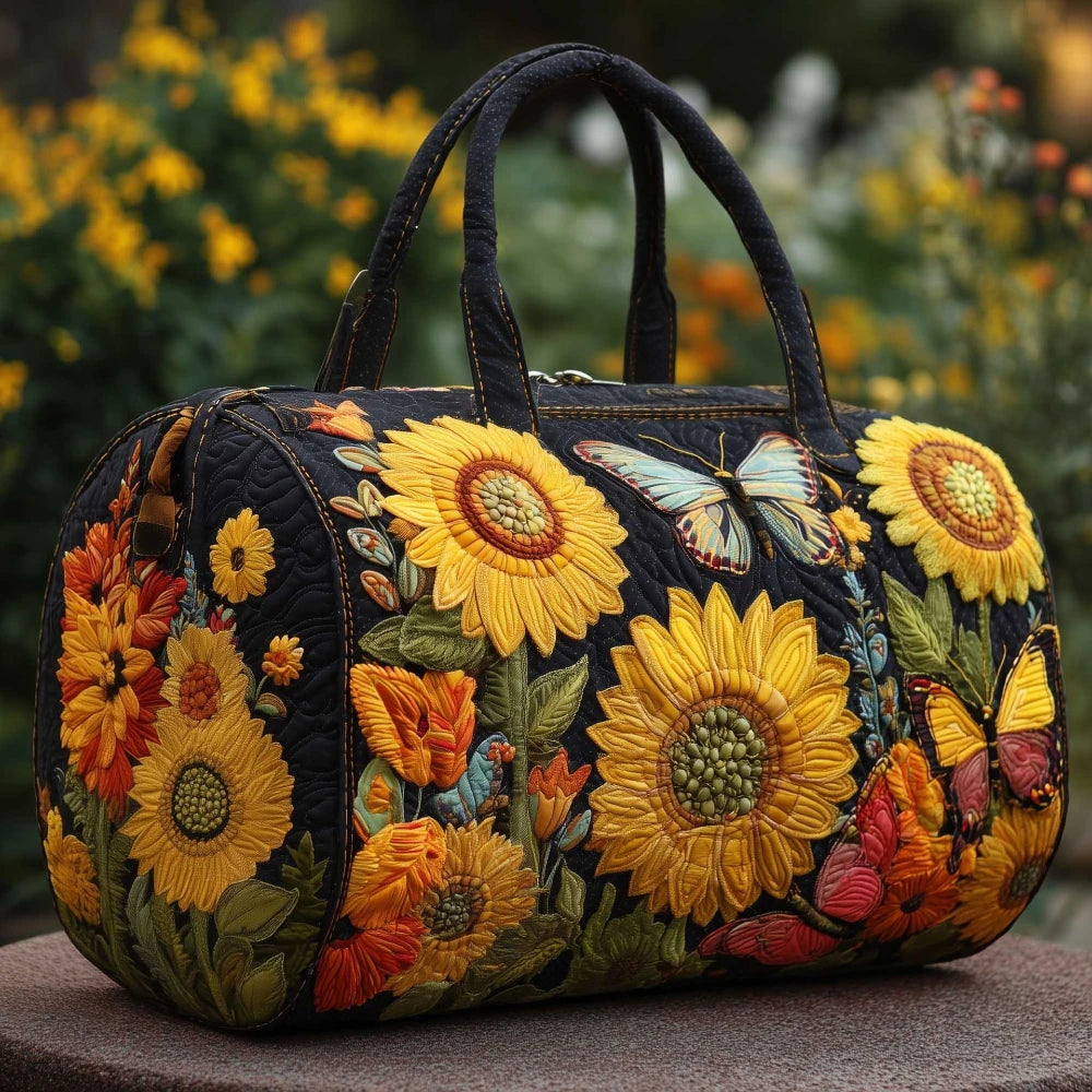 3D Quilted Travel Tote Bag for Women Sunflower Hydrangea Handbag Lightweight Shoulder Bag Fashion Bags for Weekend Trip Beach