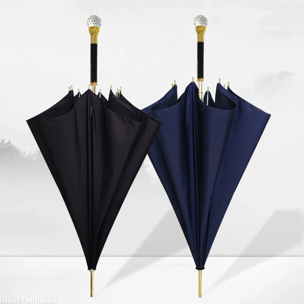 Light Luxury Automatic Umbrella with Crystal Long Handle Thickened Fabric UPF50+ Windproof Rain Gear Sunshade