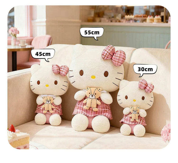 Kawaii Retro Hello Kitty Stuffed Doll Sanrio Plush Toy Kids Anime Birthday Gift Wholesale Large Sanrio Kitty Soft Stuffed Doll