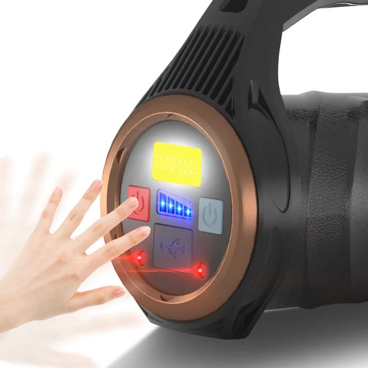 uper Bright Rechargeable Spotlight Rotating Zoom LED Flashlight with COB Sensor Light Power Bank