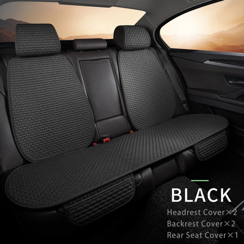 Karcle Car Seat Cover Full Set Front Rear Linen Car Cushion Breathable Universal Seat Pad Auto Protector Mat Interior Accessory