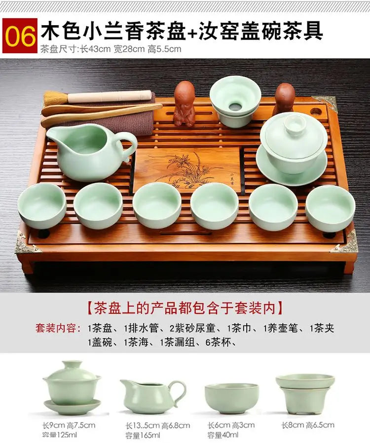 Yixing Ceramic Kung Fu Tea Set Solid Wood Tea Tray Teapot 27-piece Tea Suit