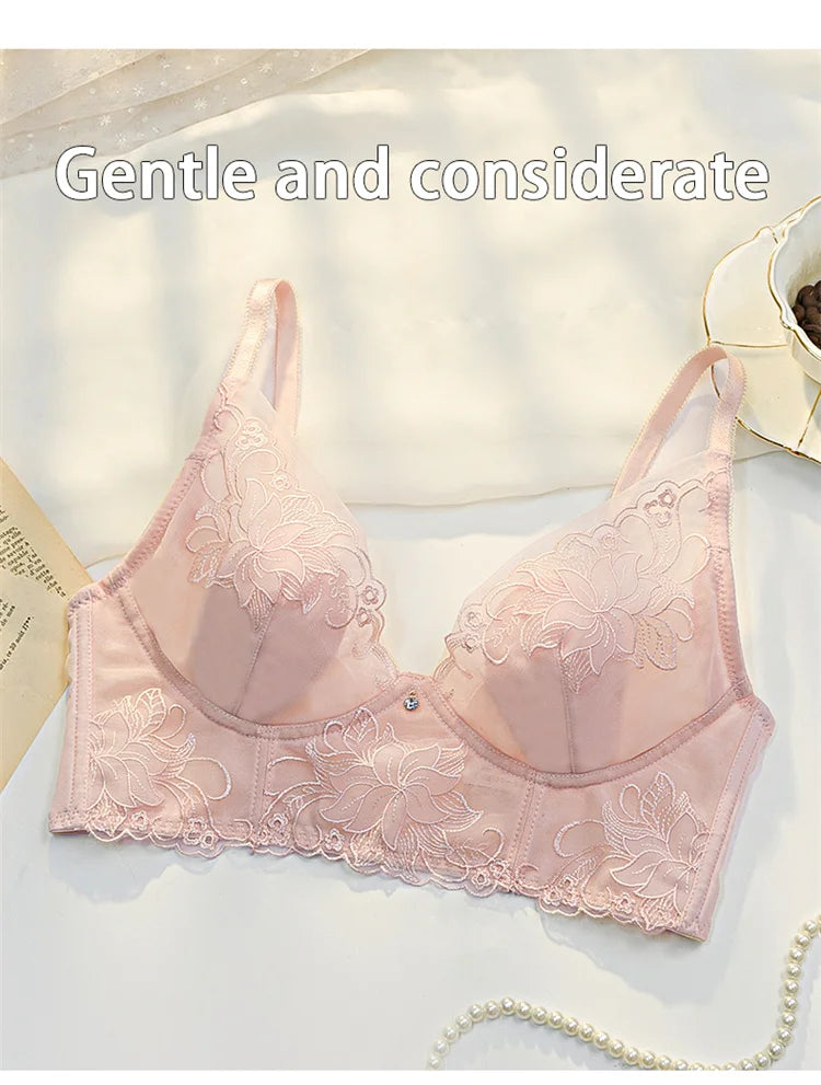 Women’s Lace Transparent Rabbit Ears Push-Up Bra – Soft, Thin, Wire-Free Bralette