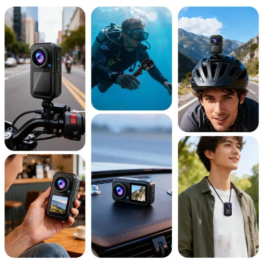 5K Thumb Action Camera 4K 60FPS Waterproof Magnetic Sports Body Cam with 6-Axis Stabilization WiFi Touch Screen