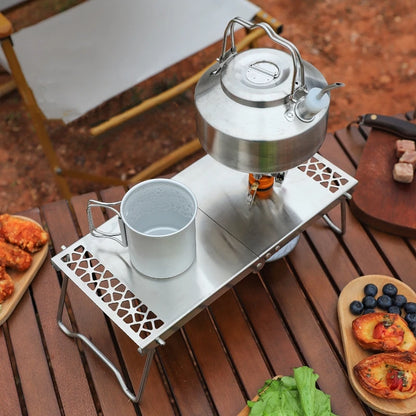 Outdoor Camping Stainless Steel Folding Table Portable Multi-Functional Tea Table Picnic Flat Gas Tank Stove Table