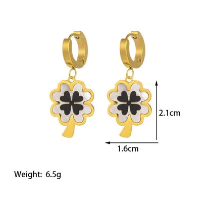 Titanium Steel Four Leaf Clover Pendant Necklaces For Women Girls 18K Gold Plated Shell Earrings Jewelry 45cm