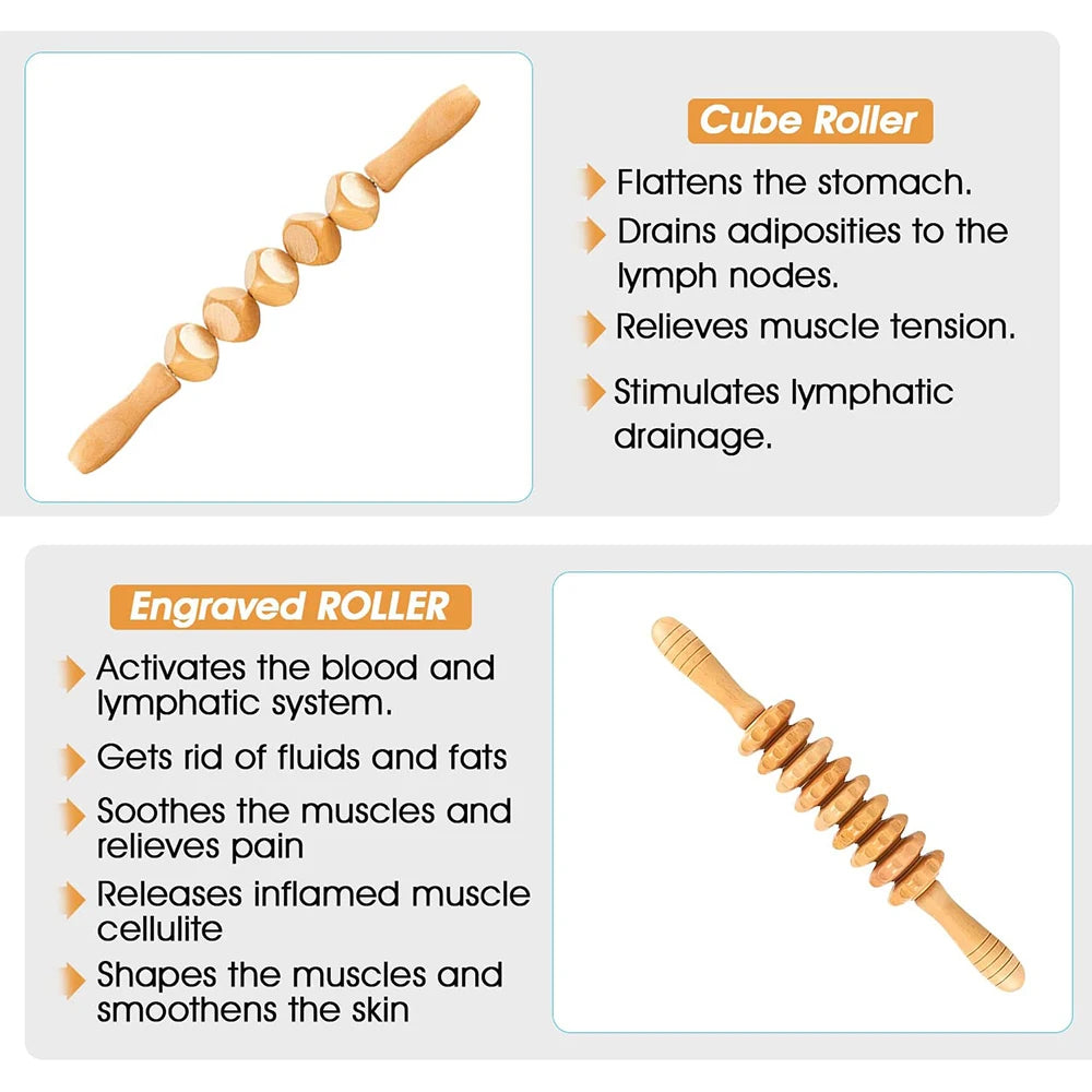 4 In 1 Wooden Therapy Massage Tools Anti Cellulite Massager Muscle Pain Relief Wooden Kit for Body Shaping & Sculpting