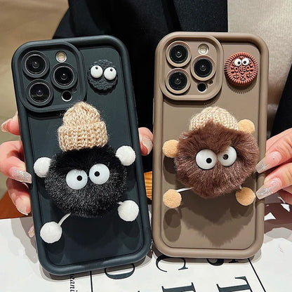 Cute 3D Plush Coal Ball Case For Samsung Galaxy S24 Ultra S23 FE S22 Plus S21 S20 Soft Cover