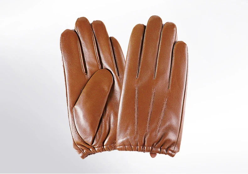 Men Business Sheepskin Leather Gloves Winter Full Finger Touch Screen Brown Gloves Riding Motorcycle Gloves