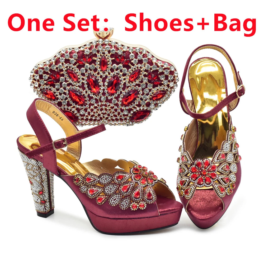 Style Matching Bag and Shoes Set Italian Women Design Shoes Matching Bag Decorated with Rhinestone Luxury Pumps Women