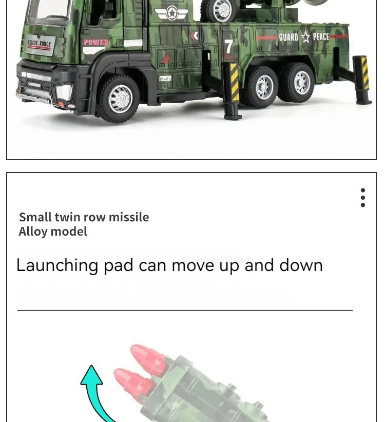 1:32 Ladder Truck Water Tanker Military Missile Rocket Launcher Trucks Model Toy Car Metal Diecast Sound Light Models Boys Gifts