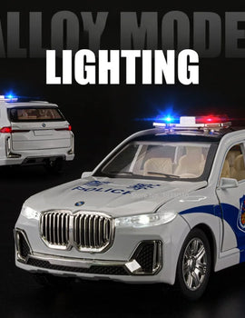 1/24 Scale X7 Police Alloy Car Model Toy with Light Sound Effect Diecast Simulation Car Toys