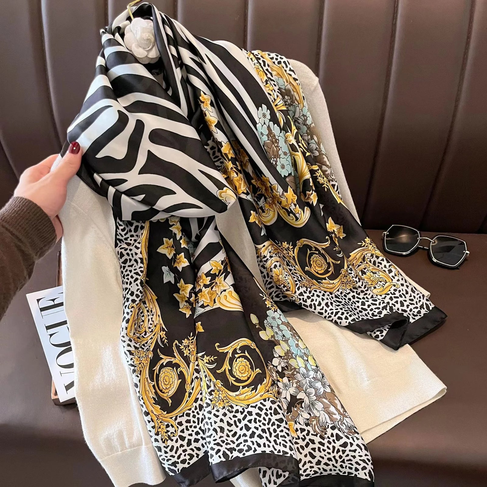Women Summer Silk Scarves Shawl Lady Wrap Soft Female Echarpe Designer Beach Stole Bandana foulard muffler