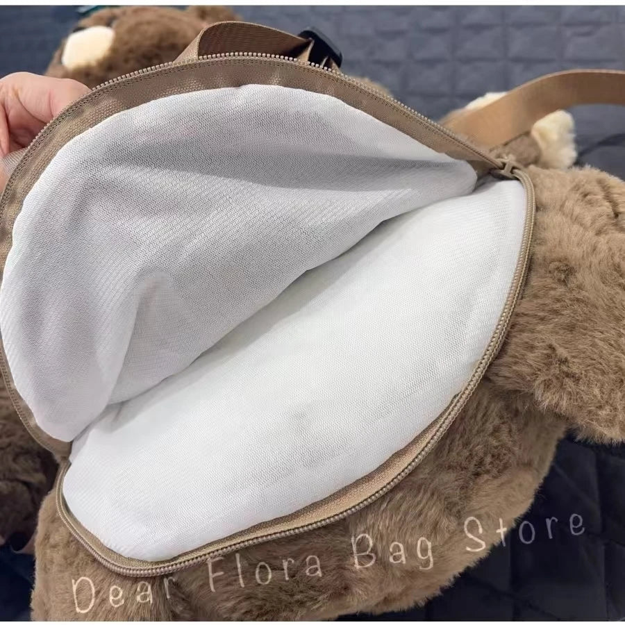 Y2K Cute Brown Bear Plush Backpack Soft Shoulder Bag