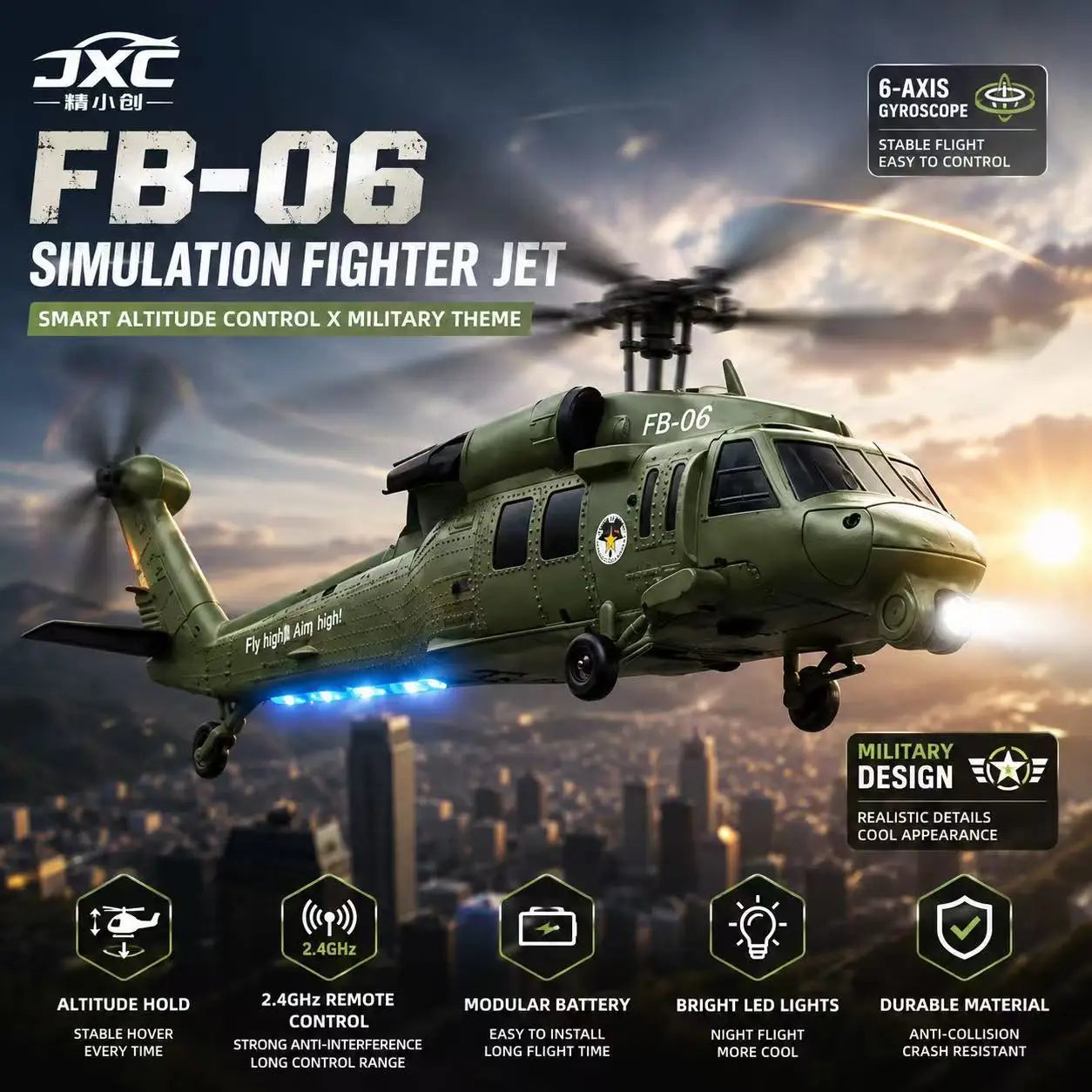 Remote Control Single Rotor Military Helicopter With Optical Flow Positioning
