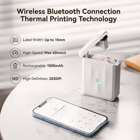 D110 Mini Thermal Label Printer, Bluetooth Portable Smart Label Maker 12–15mm, Inkless Sticker Printer for Home Office Kitchen School