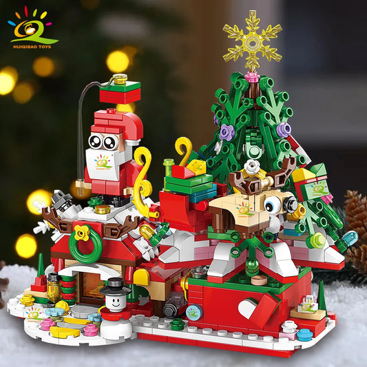 6in1 Christmas Tree Santa Claus Snowhouse Model Building Block DIY Elk Snowman Train Bricks Ornament Toys Adult Gift
