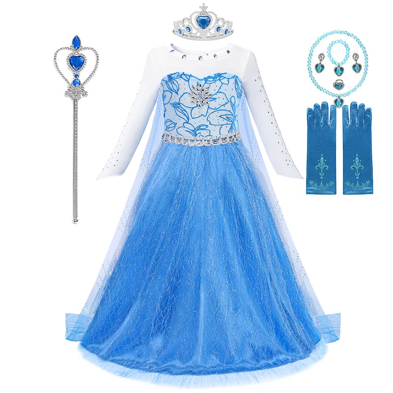 2-10Y Elsa Dress for Girl Disney Elsa Costume Snow Queen Dress for Cosplay Birthday Christmas Party Children Kids Frozen Costume