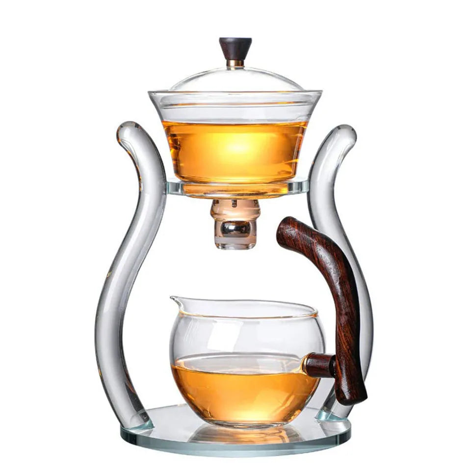 Automatic Lazy Kungfu Glass Tea Set  Rotating Cover Bowl Household Heat-Resistant Teapot Glass teapot
