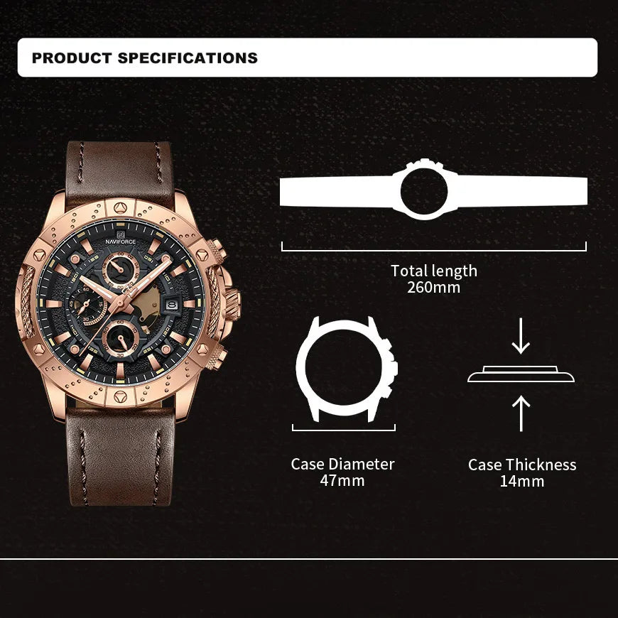 Leather Strap Luxury Chronograph Military Quartz Wristwatch Fashion Casual Waterproof Clock