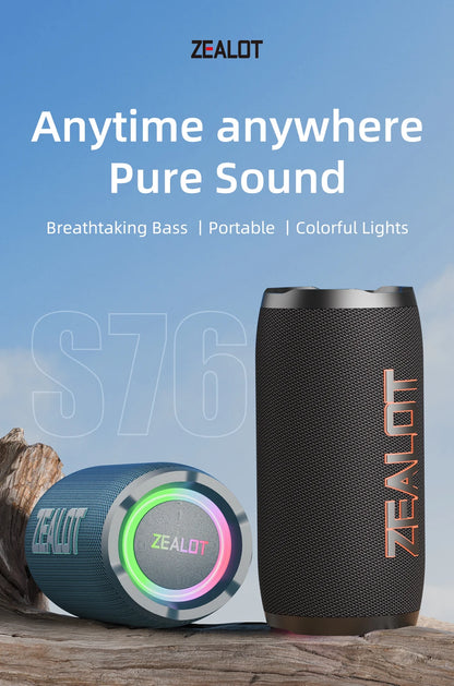 ZEALOT S76 50W Portable Super Subwoofer Portable Speaker Home Outdoor Waterproof Column Bluetooth Speaker Sound Box