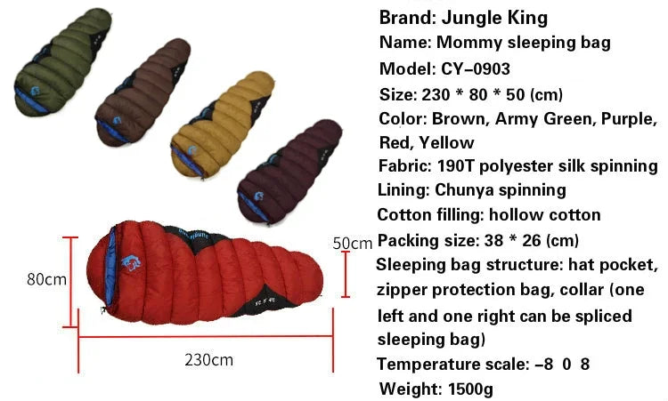 1.5KG Thickened Winter Cold Weather Waterproof Sleeping Bag Camping Hiking Supplies -8℃ Cotton Sleeping Bags