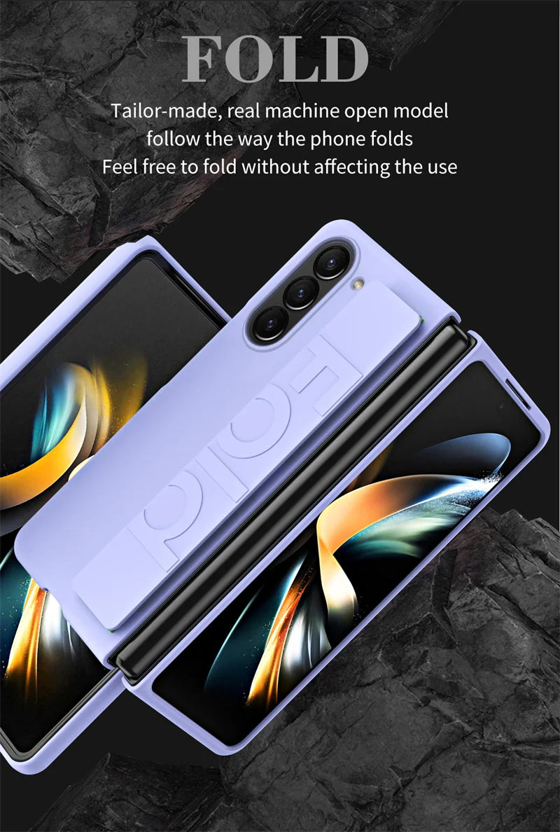 Matte Hard Plastic Grip Case Strap for Samsung Galaxy Z Fold 5 4 3 6 Wristband Elastic Armor Cover For Samsung Z Fold5 Fold6