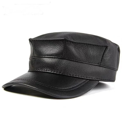 Winter Thermal Genuine Leather Hats Woman Cap Cadet Cap Man Military hat Cowhide Leather Cap