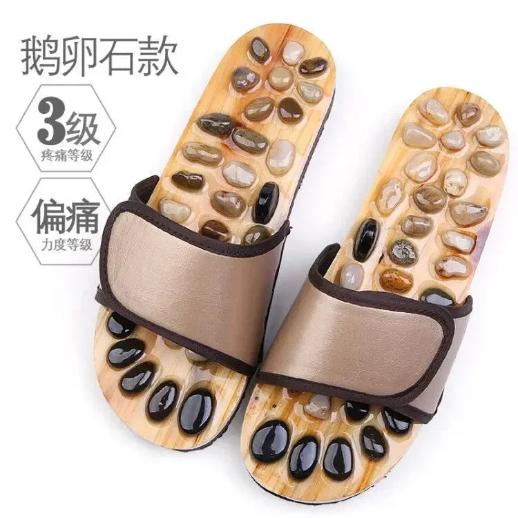 Massage Stone Shoes Acupressure Massage Slippers with Natural Stone Therapeutic Reflexology Sandals for Foot Acupoint Massage