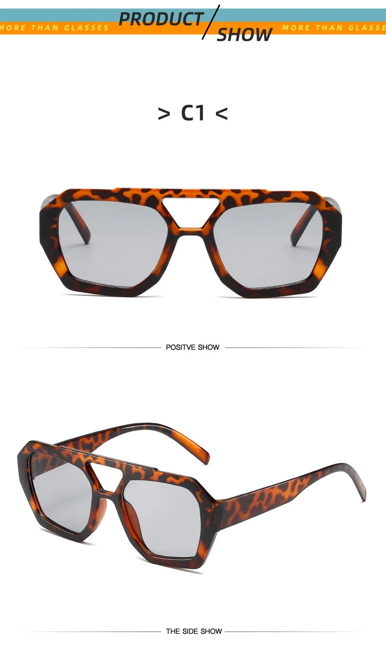Big Frame Women's Sunglasses Retro Double Bridges Leopard Brown Gradient Eyewear Fashion Luxury Designer Sun Glasses
