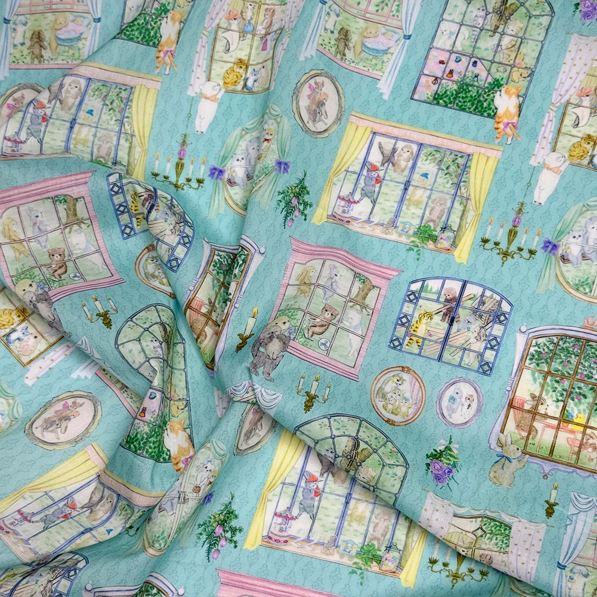 100% cotton Hokkoh-Movie studio Blue tana lawn fabric 80s Poplin printing Sewing fabric Making Dress Clothing Handmade DIY Cloth