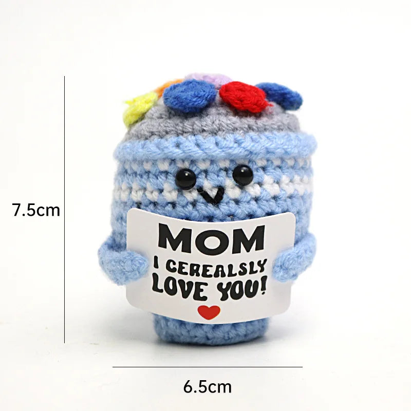 3 Pcs Positive Crochet Hedgehog Doll with Affirmation Card Home Room Decoration Funny Handmade Plush Doll Ornaments Christmas Gifts