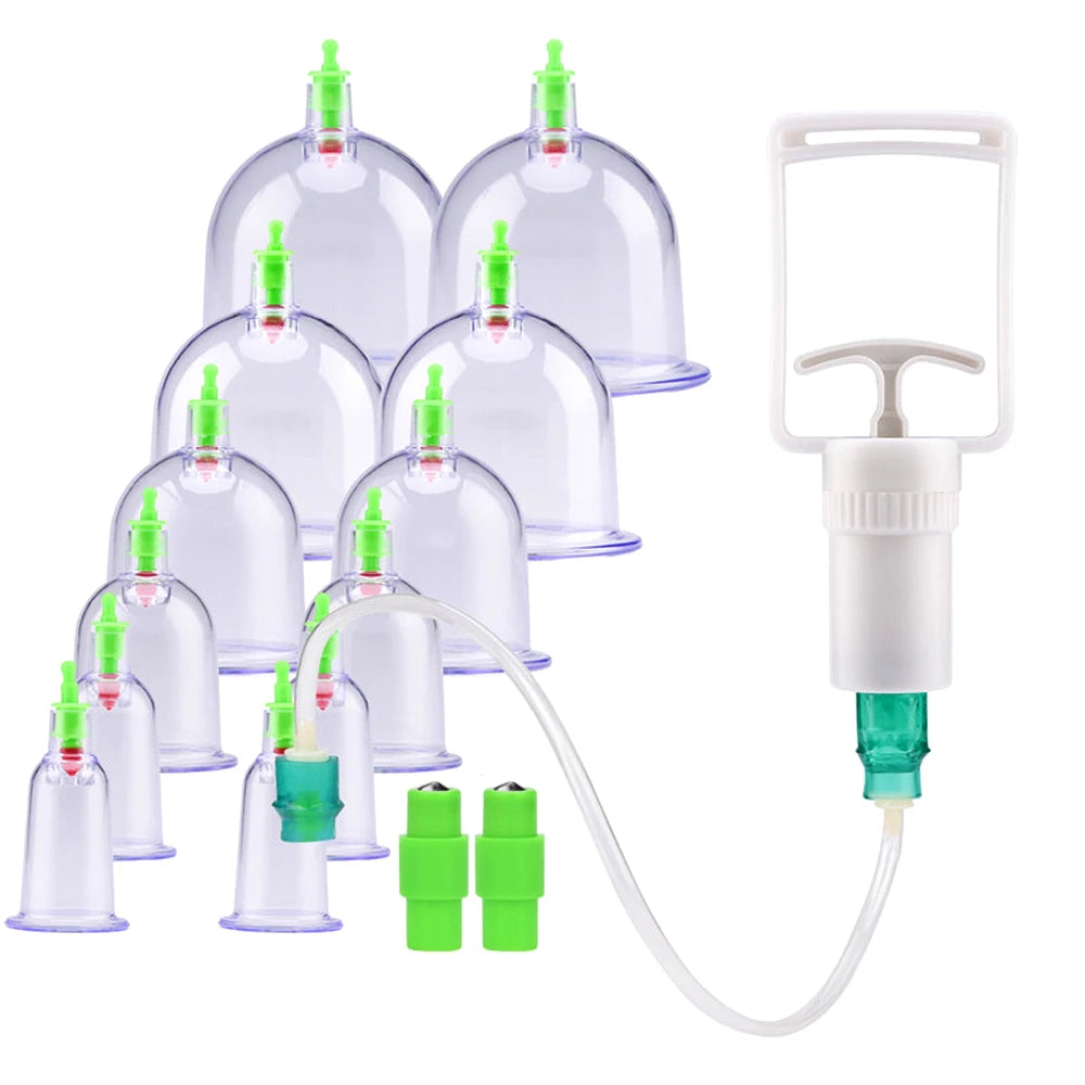 12/24 Cans Cups Chinese Vacuum Cupping Kit Pull Out Vacuum Apparatus Therapy Relax Massager Curve Suction Pumps