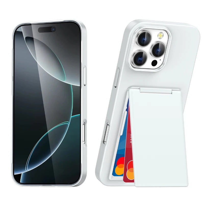 Luxury Solid Color Matte Wallet Card Slot Bracket Phone Case For iPhone 16 Pro Max 14 15 Pro Max Bumper Back Cover