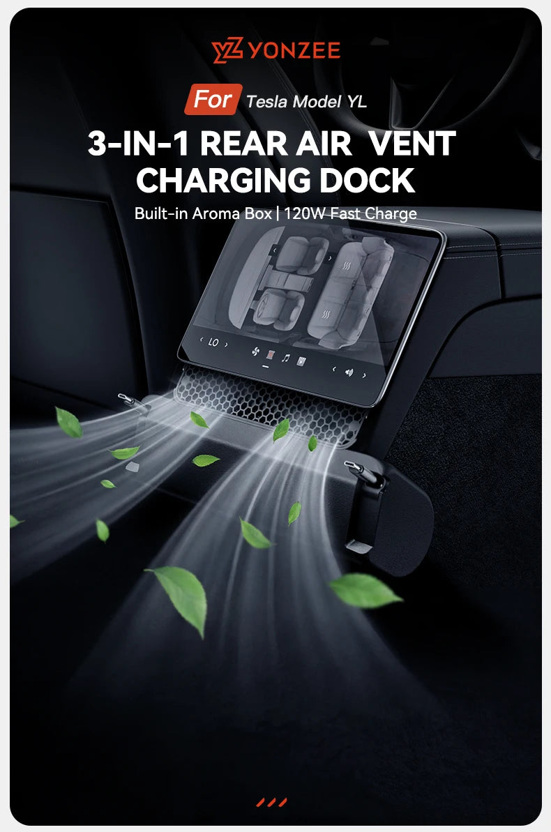 3 in 1 Rear Air Vent Docking Station with 120W Fast Charging for Tesla Model YL 2026