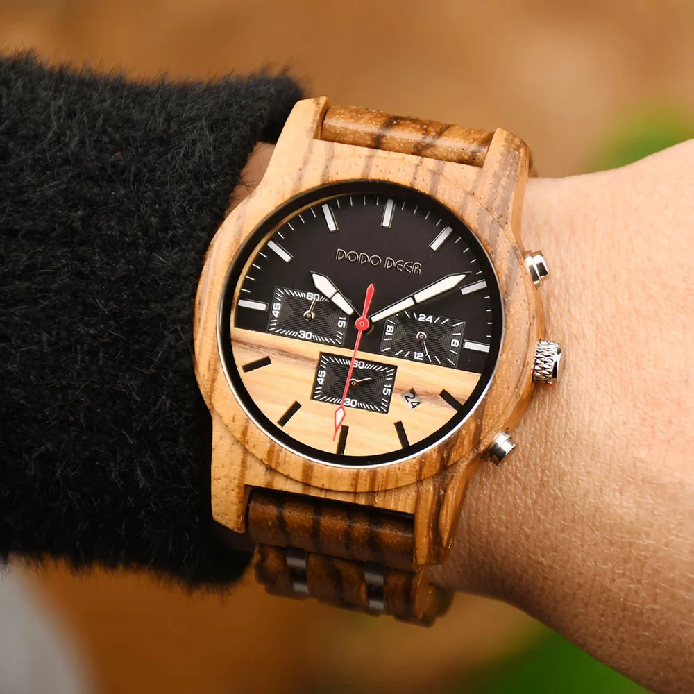 Wood Watch Zebra Multifunctional Luminous Lettering Custom