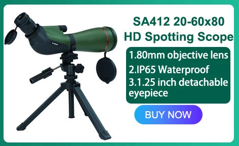 SV401 20-60x80 Spotting Scope BK7 Silver + MC Prism IPX6 Waterproof spyglass with Tripod Camping Equipment