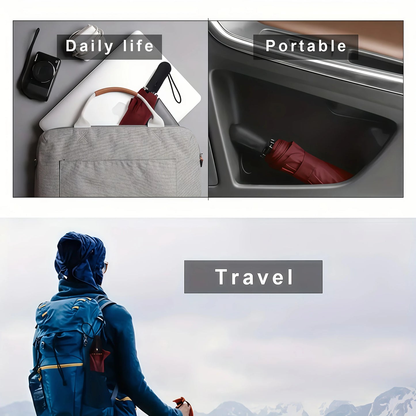 Large Reverse Folding Umbrella 125cm Diameter 12 Rib Wind Resistant Leather Cover Family Travel Umbrella