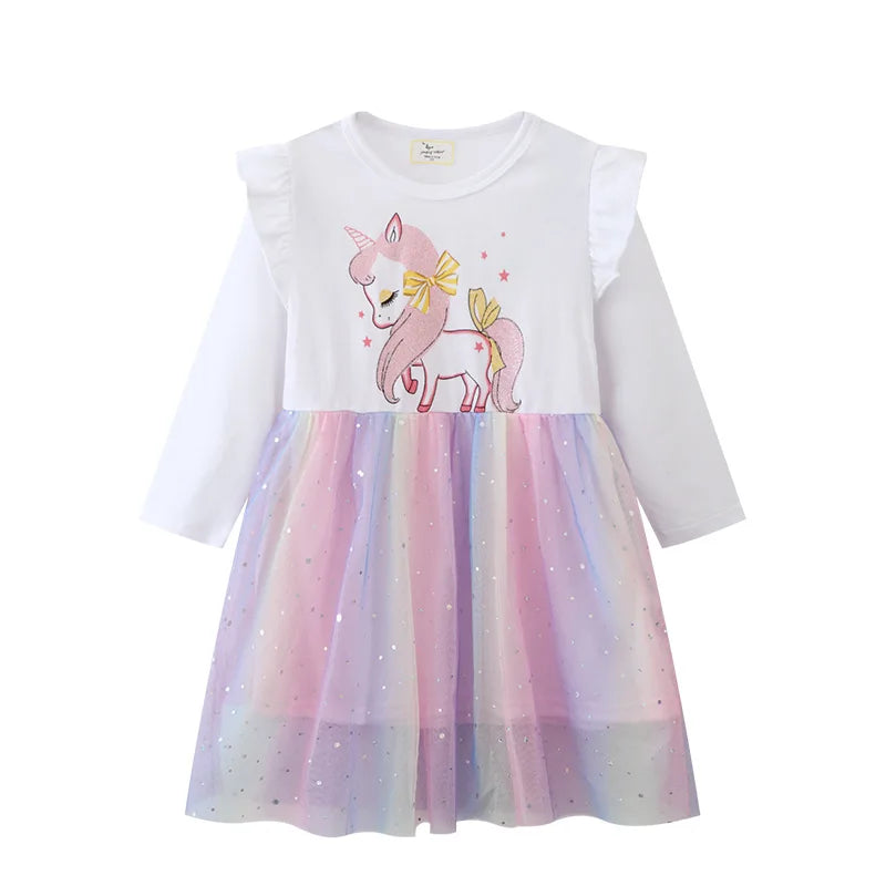 Unicorn Butterfly Princess Cotton Dress for Girls Summer Knee Length Dress