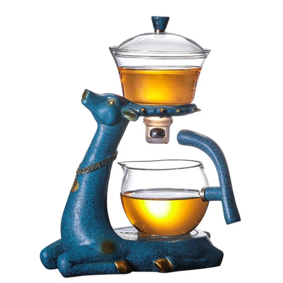 Kungfu Glass Tea Set, Creative Deer Teapot,  Water Diversion, Tea Infuser, Turkish Drip Pot with Base