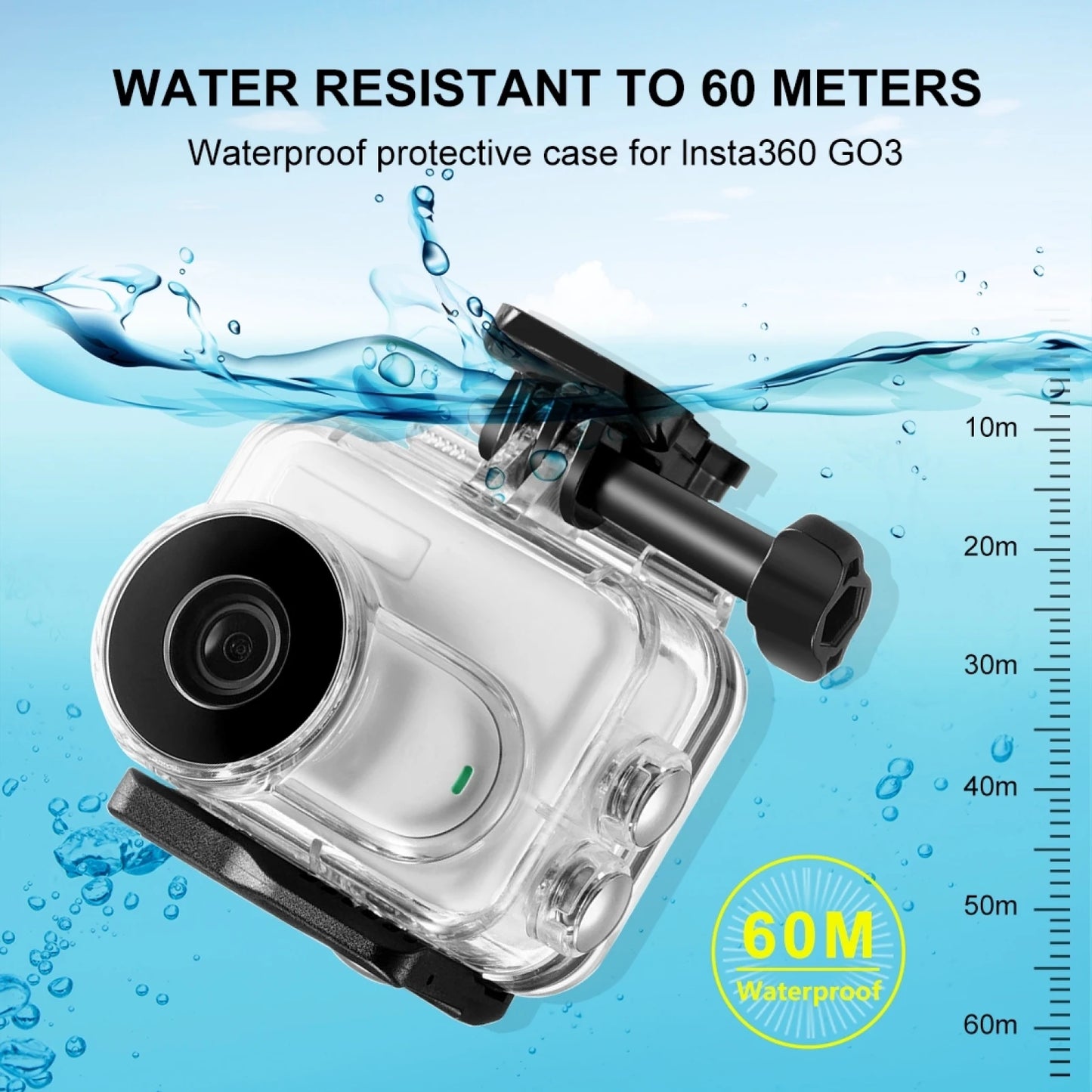 for Insta360 GO 3 60m Underwater Waterproof Housing Case with Base Adapter & Screw Diving Case