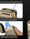 Cigar Lighter 4 Jet Flame, Refillable Butane Lighter with Cigar Cutter V Cut Cigar Punch Cigar Holder Cigar Draw Enhancer