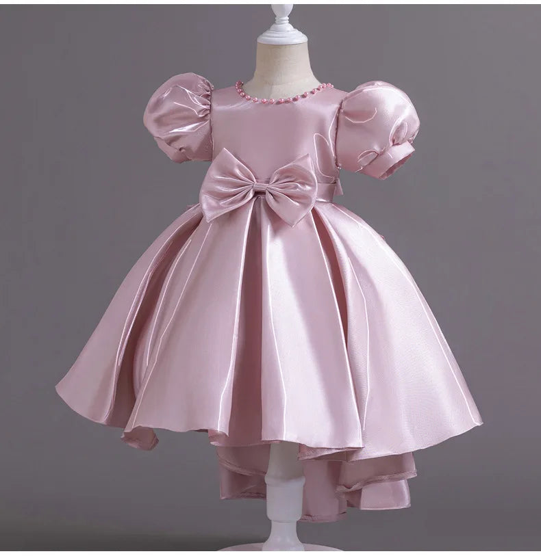 Elegant Backless Flower Girl Dress - Girls' Satin Gown for Pageant, Hosting & Walk Show
