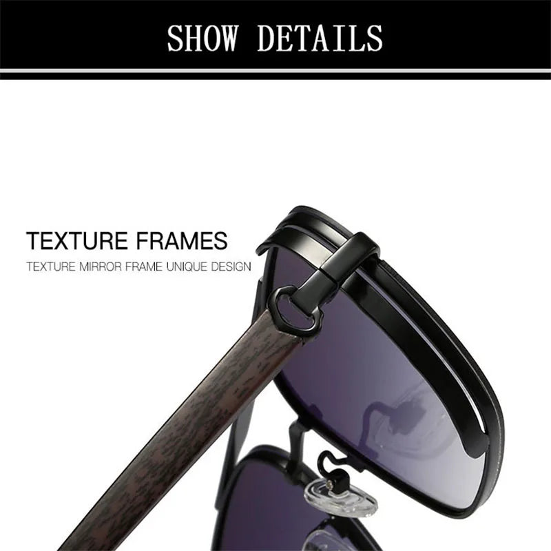 Vintage Square Wooden Frame Sunglasses With UV400 Protection